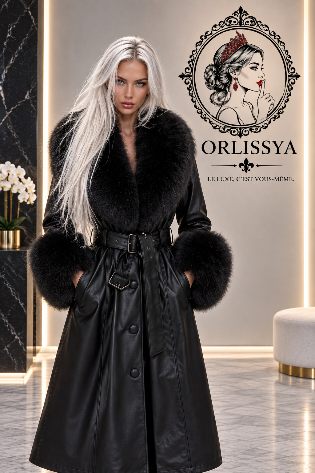 Slim-fit Leather Sheepskin Fox Fur Coat