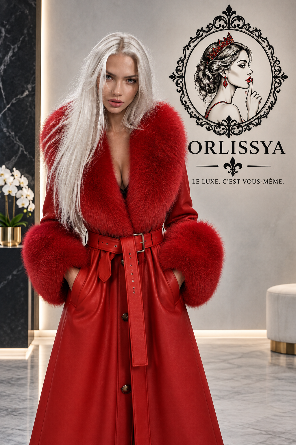 Slim-fit Leather Sheepskin Fox Fur Coat