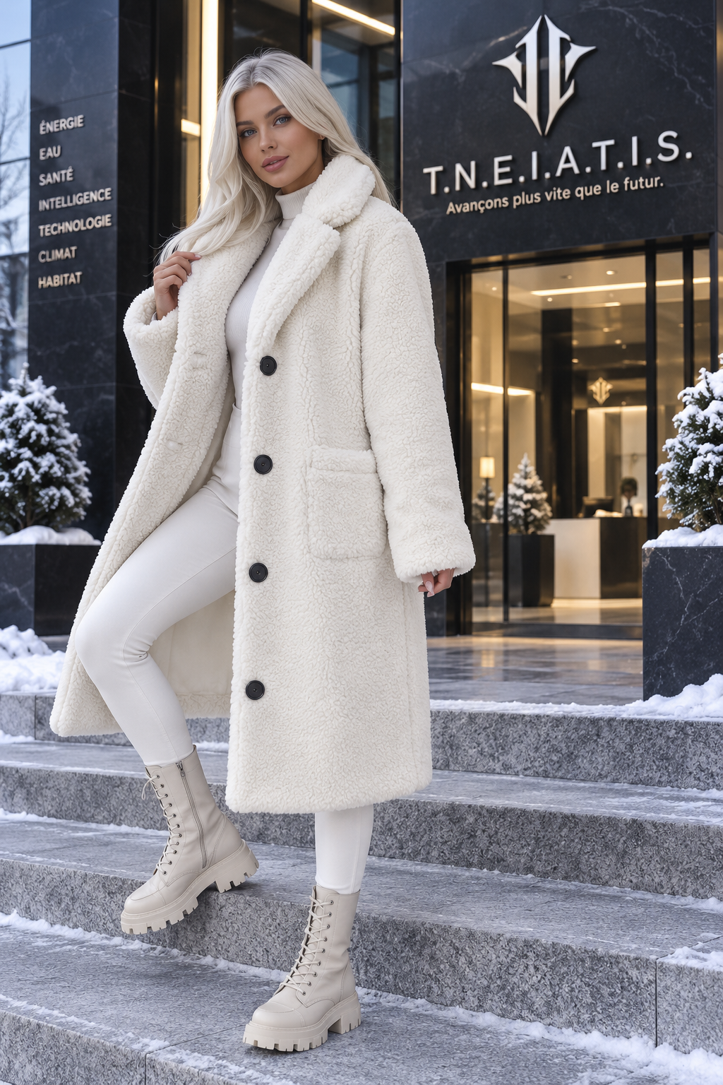 Manteau Long Doux — Col Revers