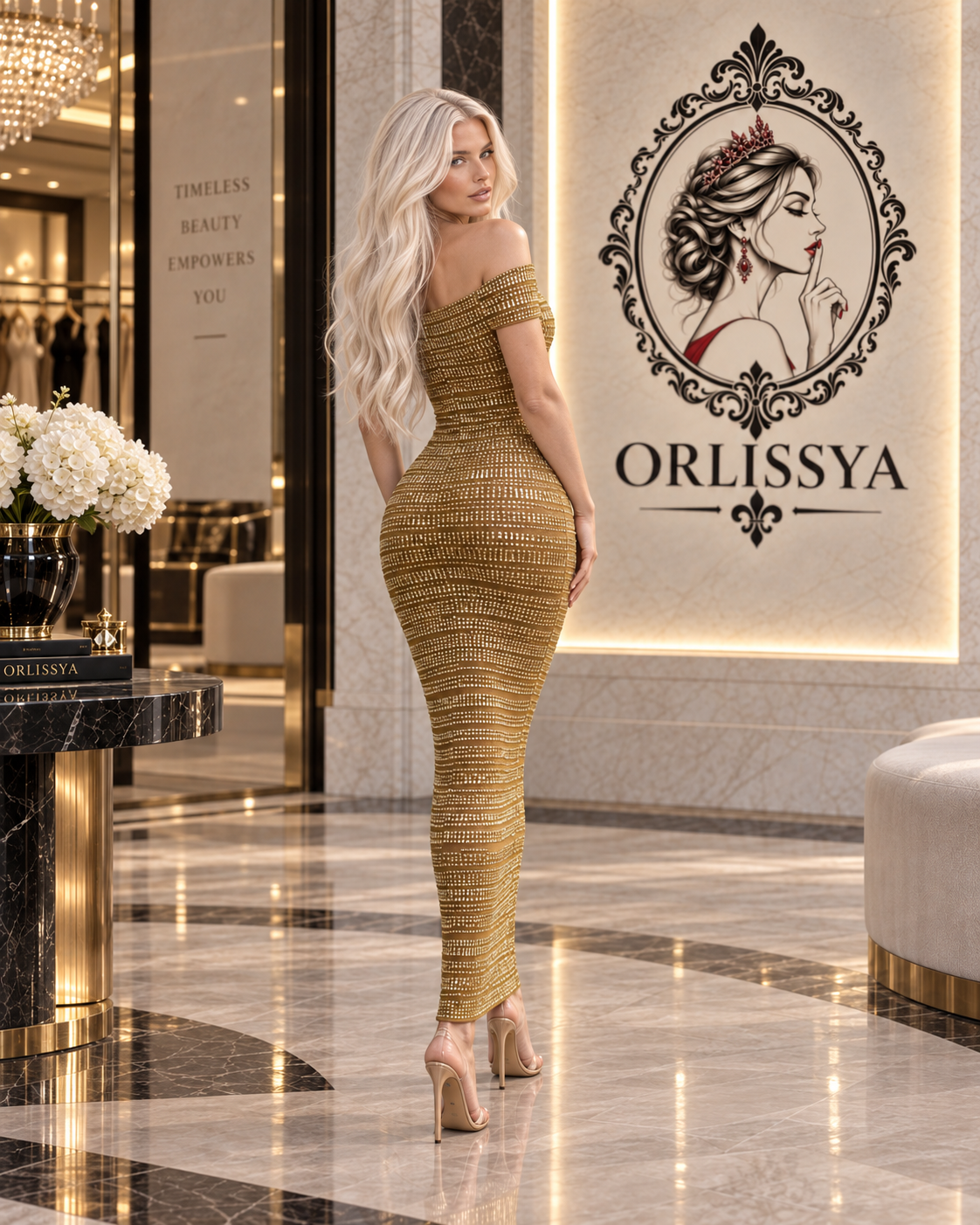 Robe Longue Dorée à Strass — Éclat